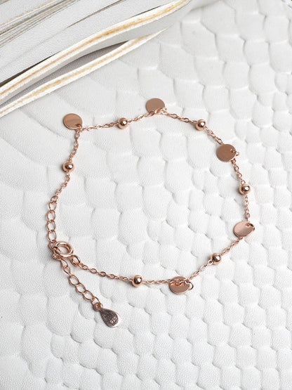 Gleaming Circle Charms and solid balls Rose Gold Plated 925 Sterling Silver Chain Bracelet