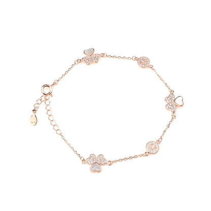 Hearts and salt symbol white stone studded zirconia rose gold colour 925 sterling silver line bracelet