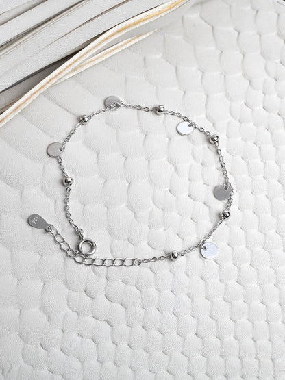Gleaming Circle Charms and solid balls silver Plated 925 Sterling Silver Chain Bracelet