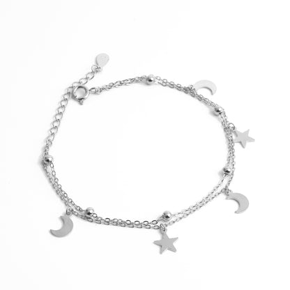 Stellar Symphony: Celestial Charm Double-Layered Bracelet in 925 Sterling Silver