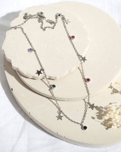 star charms and multi coloured stone 925 sterling siler necklace