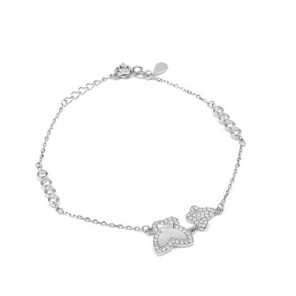 Ethereal Flutter: Mother of Pearl and Cubic Zirconia Butterfly Bracelet in 925 Sterling Silver