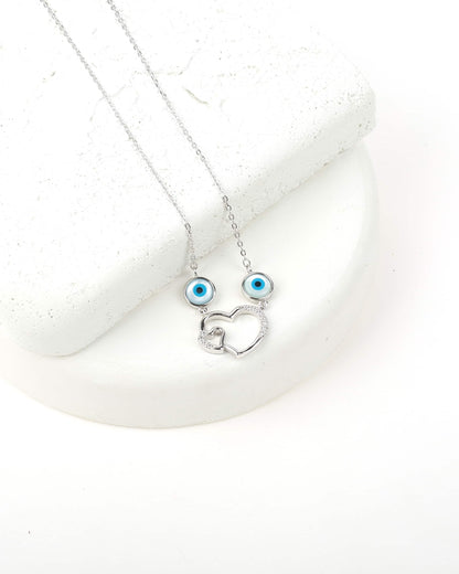 Double Hearts and Evil Eye 925 sterling Silver Link Chain Pendant Hypoallergenic Lightweight for Everyday Wear for women and girls and a perfect gift
