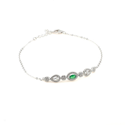White and green stone studded 925 Sterling Silver Bracelet in silver colour