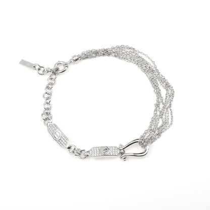 The Anchored Twostone 925 sterling silver Bracelet in link chain in silver colour with spring ring clasp with layers of link chain