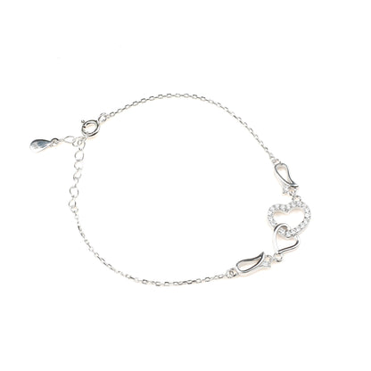connected Hearts white zirconia stone studded 925 sterling silver link bracelet in silver colour for women