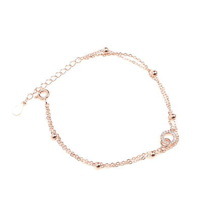 Rings link white stone studded and solid ball 925 sterling silver rose gold plated bracelet for women