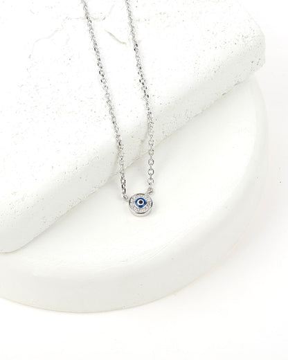 round Evil Eye Zirconia 925 Sterling Silver Pendent and Chain with Zirconia stones