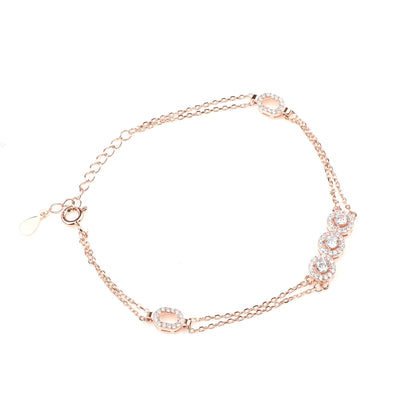 white zirconia studded 925 sterling silver halo link rose gold bracelet for women