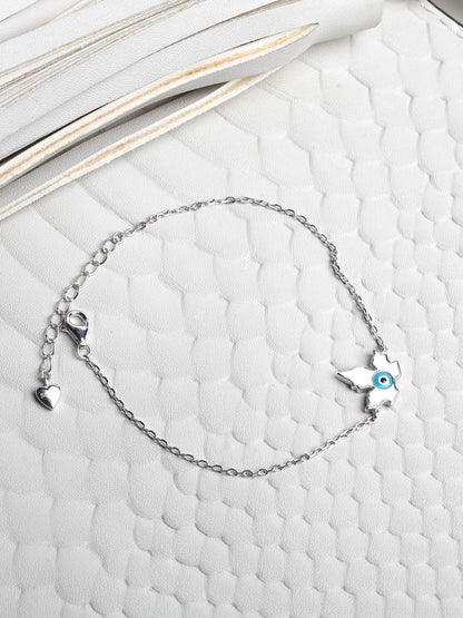 white and blue evil eye leaf 925 sterling silver link bracelet with spring clasp for girls